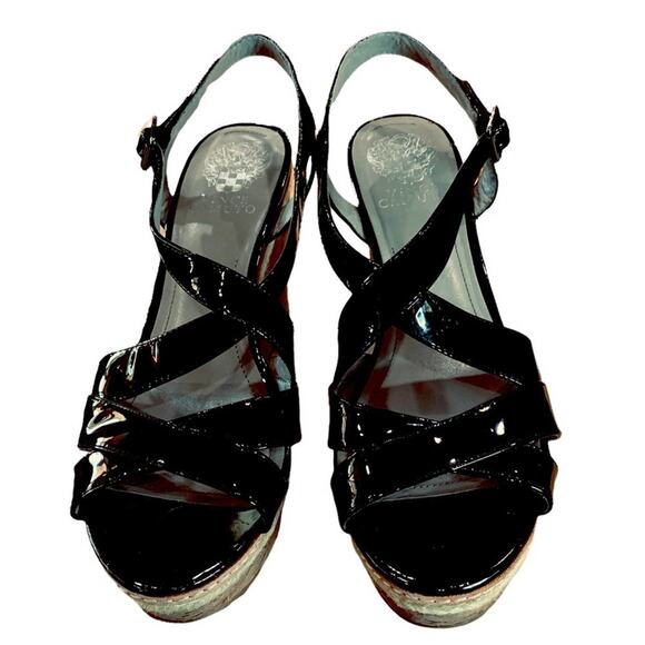 Vince camuto Rina patent leather shoe sandal  wedges size 7.5 by measurements - Picture 9 of 12